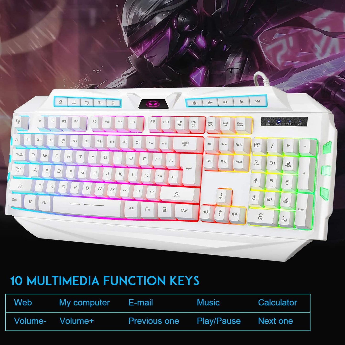 White Gaming Keyboard and Mouse Combo,MageGee GK710 Wired Backlit Keyboard and White Gaming Mouse Combo,PC Keyboard and Adjustable DPI Mouse for PC/loptop/MAC